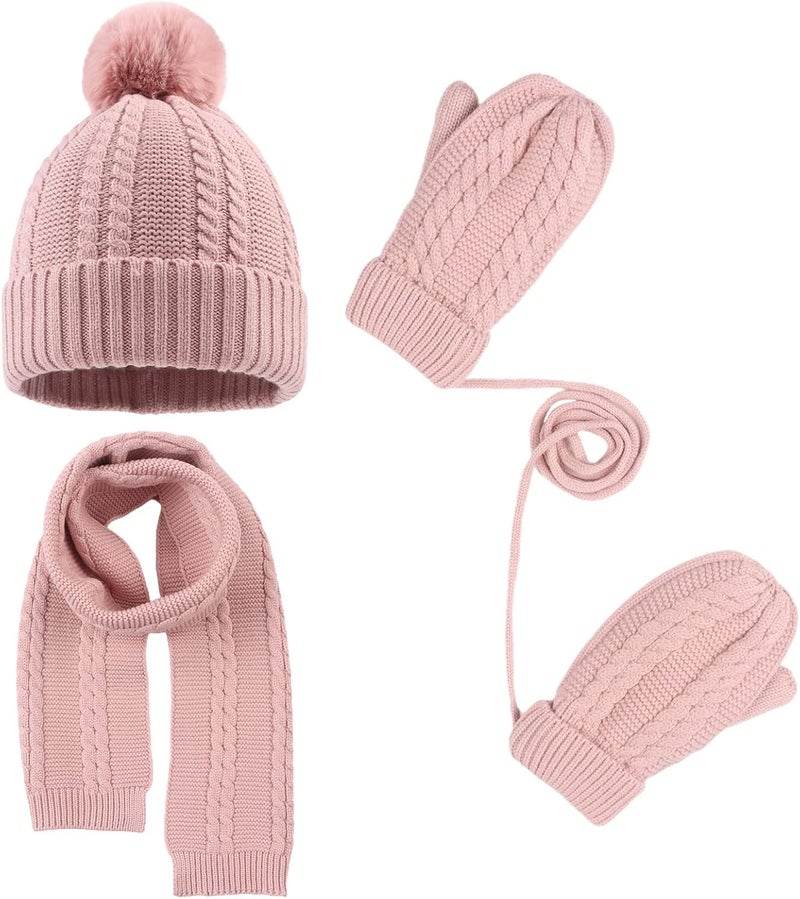 Peecabe Kids Winter Hat Scarf Mittens Set Toddler Knitted Beanie Girls Fleece Children Neck Warmer Boys Warm Gloves 2-7 Years - Image 1